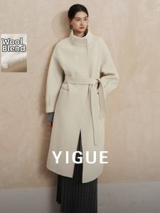 Yigue | Unique Design Wool Blend White Winter Coat For Women