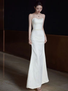 New Chinese Style Morning Dress Female Bride Fancy Light Yarn Dress White Fairy Temperamental Halter Evening Dress Long