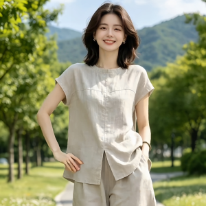 Shalldoer | Graceful New Design Fat Friendly Summer Set Linen Short Sleeve Shirt Shorts