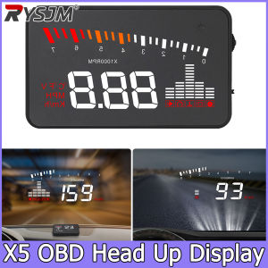 RYSJM | X5 OBD2 HUD Car Speedometer Digital Speed Head Up Display Tachometer Water Temperature Voltage Auto Projector Display RPM Meter