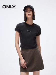 Only2025 Summer New Cool Worn-look Design Shoulder round Neck Short T-shirt Womens Stylish Slimming Cotton Blend Casual Top