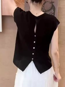 Áo Thun Đen Cổ Tròn Dây Kéo Rộng