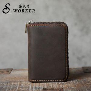 Phong Cách Retro Lớp Trên Da Bò Đựng Thẻ Bởi S.Worker Nhiều Khe Cắm Ví Đựng Tiền Xu Cho Nam Và Nữ Da Thật Giấy Phép Lái Xe