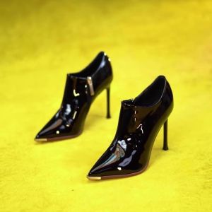 รองเท้าบูทส้นสูงทรงหัวแหลมสไตล์ฝรั่งเศส ฤดูใบไม้ผลิและฤดูใบไม้ร่วง ซิปด้านข้าง รองเท้าบูทส้นเดี่ยว รองเท้าส้นสูงสำหรับกระโปรง