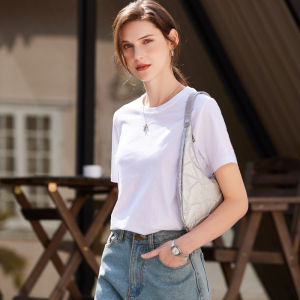 Pure Cotton White Short Sleeve T-Shirt Thin Style Base Layer Shirt round Neck Spring Summer Womens Regular Fit Straight Tube