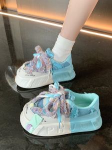 Womens Thick Bottom Boosting White Sneakers 2025 New Autumn Multicolor Sporty Low Top Rubber Sole Shoes Fashion Design