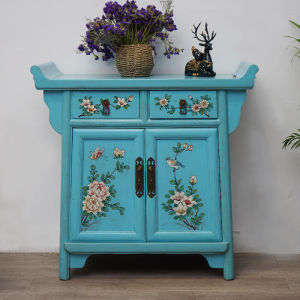 Retro Solid Wood Bedside Cabinet Chinese Painted Home Bedroom B & B Living Room Sofa Master Bedroom Bedside Small Cabinet Installation-Free