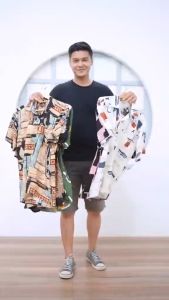 Kemeja Hawaiian Pria Motif Abstrak Printing Vintage Casual Shirt Lengan Pendek Retro Terbaru