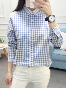 เสื้อเชิ้ตลายสก็อตคอโปโลแขนยาวผ้าฝ้ายลินินหลวมๆ สำหรับผู้หญิง ฤดูใบไม้ผลิ 2025 เสื้อคลุมกันหนาวสไตล์ญี่ปุ่นสำหรับนักเรียน