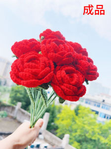 Red Rose Flower Bouquet Handmade Crocheted Eternal Flower Gift for Girlfriend Valentines Day Teachers Day Home Decor