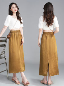 Acetate Ice Silk Face Half Skirt Womens Thin High Waist A-Line Midi Draping Elegance Skirt Summer New Style Elegant Ladys Skirt