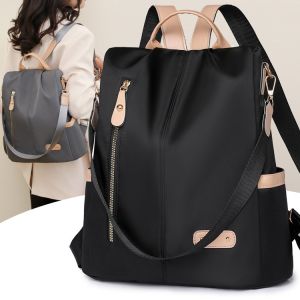 Womens Fashionable Waterproof Oxford Travel Backpack Casual Street Style Double Shoulder Bag Leisure Bookbag Trendy 2024