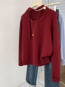 Christmas Atmosphere Red Overhead Scarf Bear Velvet Knitted Sweater Autumn Winter High End Lazy Bear Velvet Inner Wear Knitwear