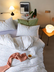 Simple Polka Dot Pure Cotton Bedding Set Dormitory Washed Cotton Bed Sheet Bed Skirt Duvet Cover Bedding Three Four Piece Set