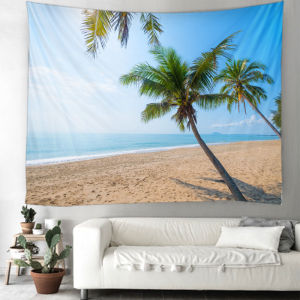 VIKAMA Nhiệt Đới Dừa Bãi Biển Tường Thảm Cây Cọ Nhìn Ra Biển In Polyester Chống Thấm Nước Cho Phòng Khách Trang Trí Phòng Ngủ