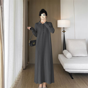 plus Size Long Ankle-Length Dress High Waist Slimming Style Korean Version Knitted Maxi Dress for Tall Women Autumn Winter