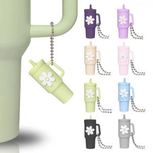 Silicone Tumbler Milk Tea Charms Keychains Accessories for Stanley Hanging Water Handle Identification Keyring Car Trinket Decor
