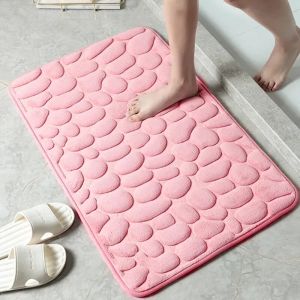 1pc Embossed Fiber Carpet Bathroom Living Room Anti Slip Mat Pebble Floor Mat Household Items