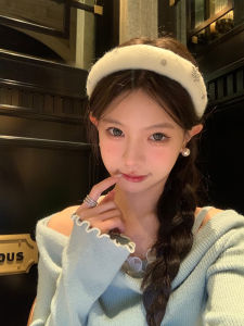 เครื่องประดับผมสไตล์เกาหลี สายรัดผมขนแกะสีขาว ทรงหัวสูง ฤดูหนาว ดอกไม้ ขนมปังสดใหม่ สายรัดผมสุดเก๋