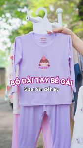 Bộ dài tay bé gái Teddy Dream thương hiệu Asbaby vải petit cotton viscose cho bé size 9 tháng đến 6 tuổi