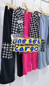 CARLINA – One Set Kargo Baju Dan Celana Cargo Anak 2-13 Tahun Motif Houndstooth