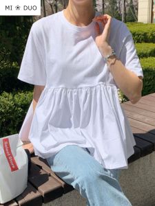 K-style Chic Summer New Arrival Doll T-shirt Short Sleeve A- line Splicing Loose Slim Looking Puffy Tops Female Temperament Wild