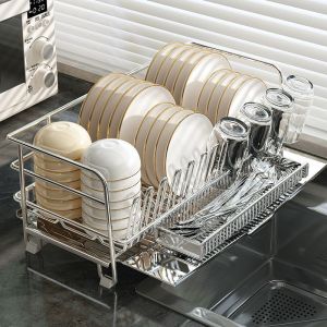 304 Stainless Steel Dish Drying Rack Over Sink ,Large Capacity Dish Drainer Rack Stainless ,bowl and Dish Drainage Rack Multifunctional Storage Rack for Bowls and Dishes