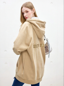 Juicy Couture | Embroidered Fleece Hooded Long Casual Jacket Women