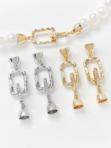 ลูกปัดมุกทรงสี่เหลี่ยมเรขาคณิตทองแดงชุบทอง 14K หัวเข็มขัดเชื่อมต่อ DIY อุปกรณ์ทำเครื่องประดับ สร้อยคอ สร้อยข้อมือ