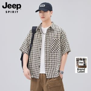 JEEP SPIRIT | Summer American Retro Loose Short Sleeve Plaid Shirt