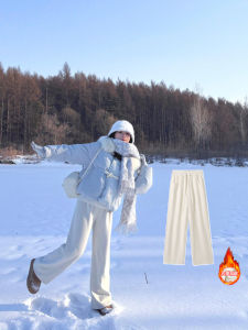 Northeast China Velvet plus Thick Pants Childrens Winter High Waist Straight-leg Loose Pants Harbin Snow Township Changbai Mountain Travel Wear