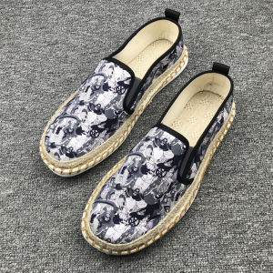 Beijing Canvas Mens Shoes Summer Breathable Slip-On Handmade Soft Bottom Driving Trendy Shoes Low Cut Flat Heel Patchwork