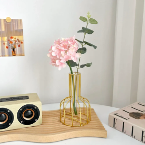 Bình Hoa Vàng Kim Loại Bình Hoa Thiết Kế Rỗng Bình ống Nghiệm Thủy Tinh Bình Hoa Cỡ Nhỏ Trang Trí Bàn