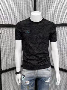 เสื้อยืดแขนสั้นผู้ชาย ทรงสลิมฟิต ปักลาย ทรงหลวม ทรงปกติ ผ้าคอตตอนผสมโพลีเอสเตอร์ ฤดูร้อน 2023 แฟชั่น