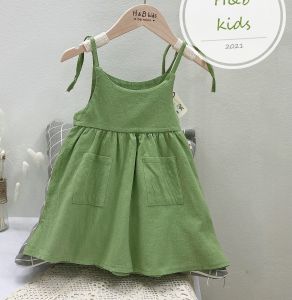 Váy đũi 2 dây thắt nơ bé gái