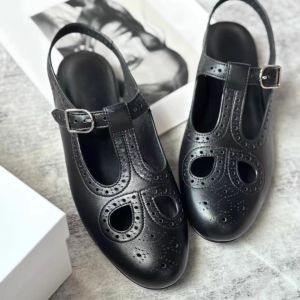CAIZINI | French Style Lace Hollow Perforated Brogue Low Heel Open-back Flats