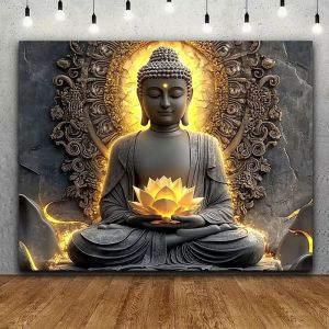 Tấm Thảm Phật Bằng Đá Sen Vàng VIKAMA - Nghệ Thuật Thiền Phương Đông Treo Tường Cho Phòng Tập Yoga Boho & Trang Trí Phòng Ngủ