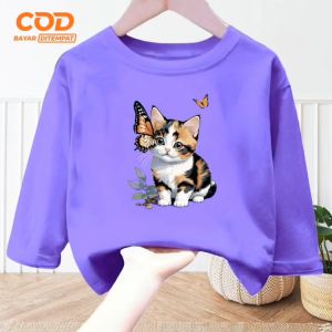 Baju Atasan Terbaru Anak Laki-Laki & Perempuan Usia 1-12 Tahun Bergambar Kucing & Kupu-Kupu