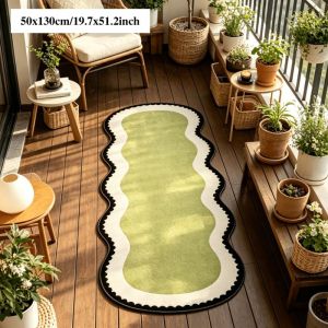 Thảm Trải Sàn VIKAMA Wavy Blue Runner Thảm Trải Sàn Bằng Vải Nỉ Mềm Chống Trượt Cho Phòng Ngủ Hành Lang Nhà Bếp - Hình Dạng Dài Không Đều Thiết Kế Tối Giản