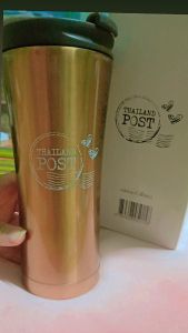 กระบอกแก้วน้ำ สีทอง  สินค้าสะสมไปรษณีย์ไทย Post Cafe