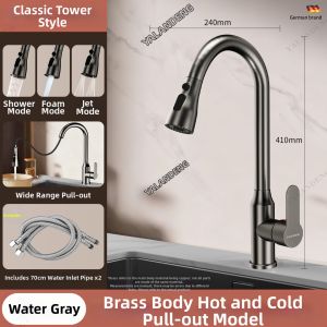 YALANDENG | Pull-out 2-in-1 Kitchen Faucet Full Copper