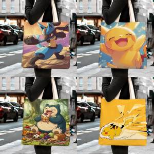 Bandai | Pokemon Espeon Storage Bags Tote Bag Travel Summer Beach Shoulder Bag Reusable Grocery Shopping Bag Anime Artwork