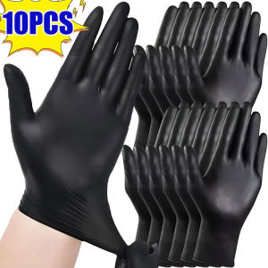 10PCS Disposable PVC Gloves Cleaning Laboratory Black Nitrile Gloves Waterproof Outdoor Cycling Work Gloves