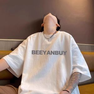 เสื้อยืดแขนสั้นผ้าฝ้ายแท้สีขาว ทรงหลวม สำหรับผู้ชาย ดีไซน์อักษร สไตล์อเมริกัน ลำลอง ฤดูร้อน 2025 จีนแผ่นดินใหญ่