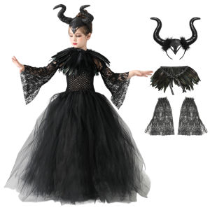 Trang Phục Cosplay Maleficent Cho Bé Gái Váy Công Chúa Lưới Đen Với Đũa Thần Raven Váy Tutu Dài Đến Giữa Bắp Chân Trang Phục Nữ Hoàng Độc Ác Phù Thủy Cho Tiệc Trẻ Em