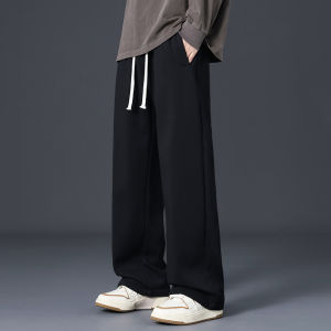 Mens Pure Color Thickened Fleece Lined Straight Leg Sporty Sweatpants Loose Fit Winter Casual Trousers Trendy Brand