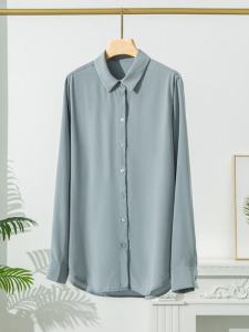 Silk Shirt Womens Collar Summer Long Sleeve  Silk Blouse White High-End Commute Personality Top OL Style Loose Fit