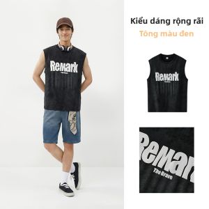 Semir | Áo tanktop dáng rộng cổ tròn in chữ bằng da lộn phong cách đường phố