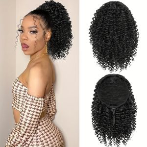 10 Inch Womens Short Elegant African Curly Synthetic Ponytail Extensions - Fluffy Design with Drawstring High Temperature Synt