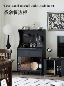 Modern Minimalist Solid Wood Dining Sideboard Black Rock Plate Living Room Sofa Storage Rack Multi-Function Home Furniture